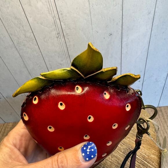 Genuine Leather Strawberry Wristlet Wallet Leather Coin Purse NEW FAST SHIP - Picture 2 of 7